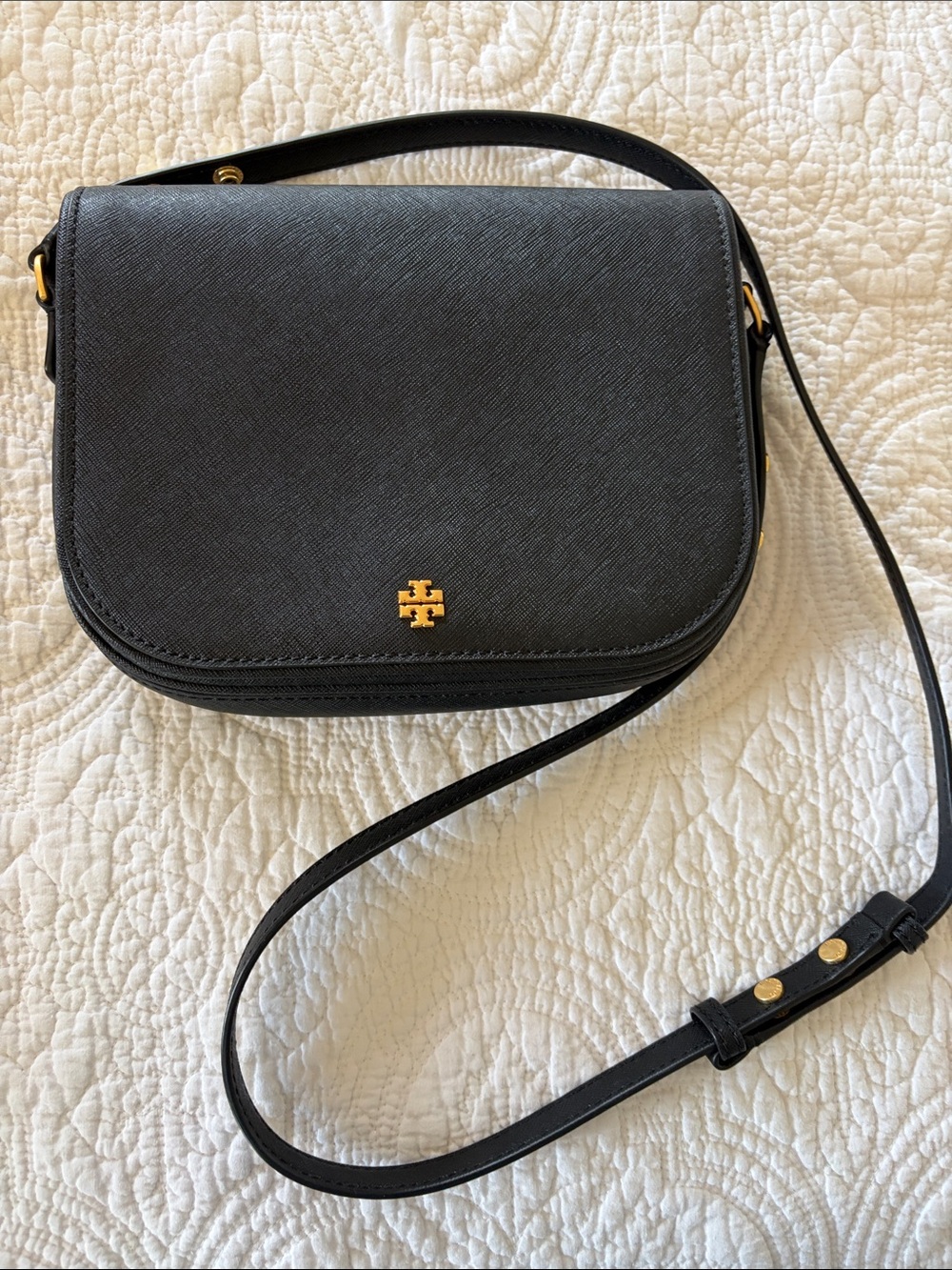 Tory Burch Black Saffiano Leather Crossbody  Shoulder Bag